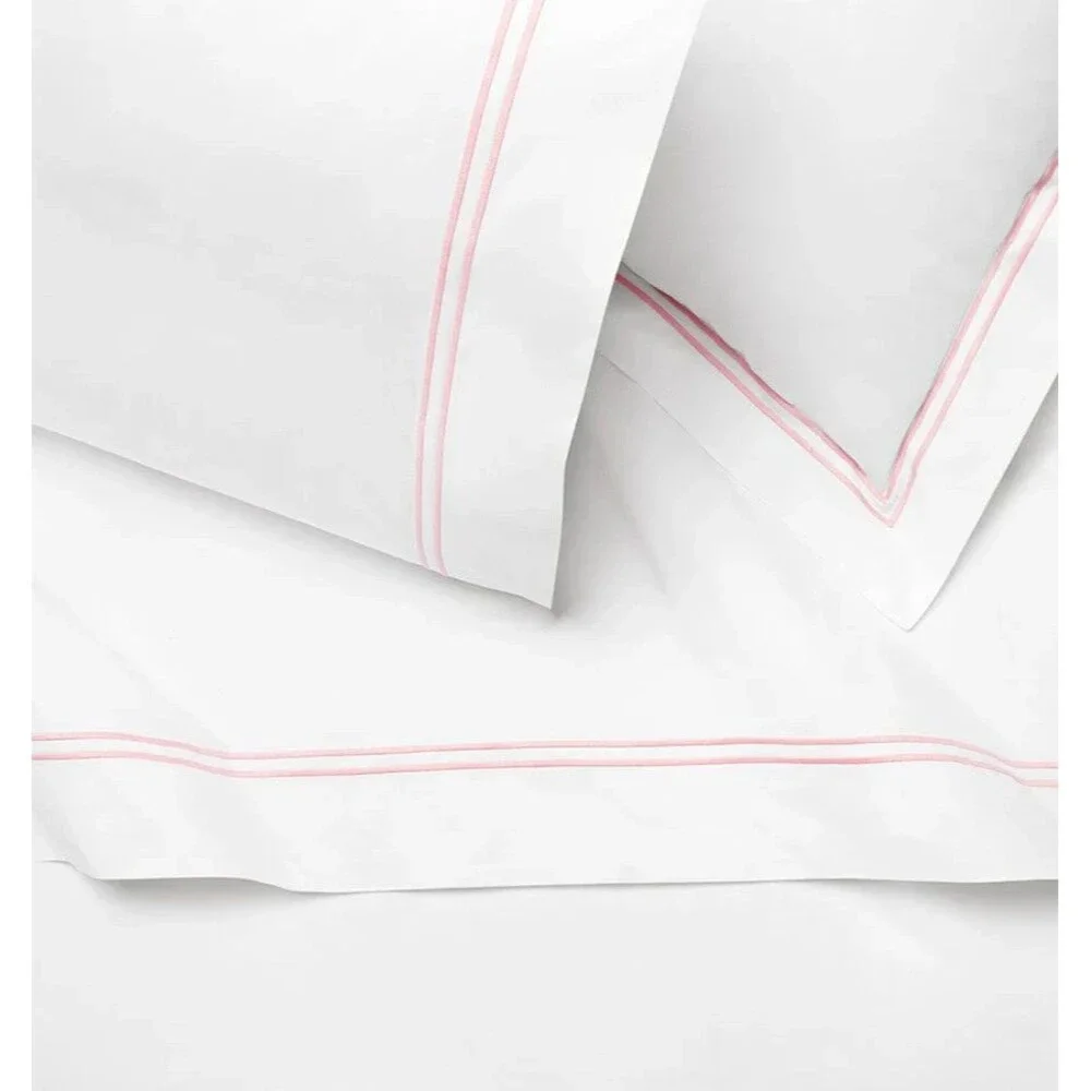 SFERRA Grande Hotel Standard Sham White/Pink Egyptian Cotton Italy 21x26